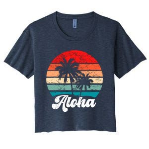 Aloha Hawaii Hawaiian Island Palm Tree Beach Retro 70s 80s Women's Crop Top Tee