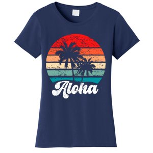 Aloha Hawaii Hawaiian Island Palm Tree Beach Retro 70s 80s Women's T-Shirt