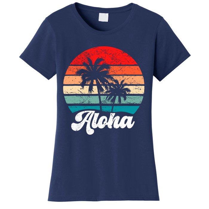 Aloha Hawaii Hawaiian Island Palm Tree Beach Retro 70s 80s Women's T-Shirt