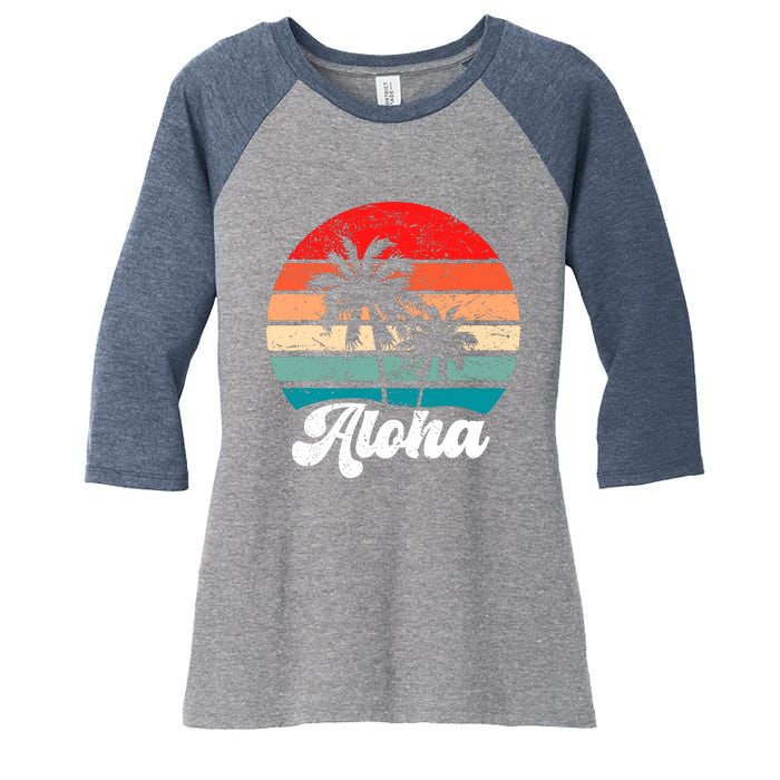 Aloha Hawaii Hawaiian Island Palm Tree Beach Retro 70s 80s Women's Tri-Blend 3/4-Sleeve Raglan Shirt