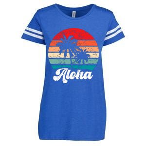 Aloha Hawaii Hawaiian Island Palm Tree Beach Retro 70s 80s Enza Ladies Jersey Football T-Shirt