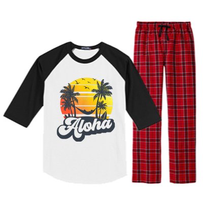 Aloha Hawaii Hawaiian Island Palm Trees Beach Vacation Raglan Sleeve Pajama Set