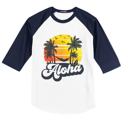 Aloha Hawaii Hawaiian Island Palm Trees Beach Vacation Baseball Sleeve Shirt