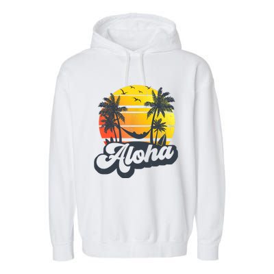 Aloha Hawaii Hawaiian Island Palm Trees Beach Vacation Garment-Dyed Fleece Hoodie