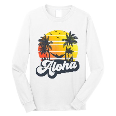 Aloha Hawaii Hawaiian Island Palm Trees Beach Vacation Long Sleeve Shirt