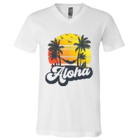 Aloha Hawaii Hawaiian Island Palm Trees Beach Vacation V-Neck T-Shirt