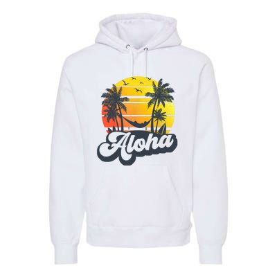 Aloha Hawaii Hawaiian Island Palm Trees Beach Vacation Premium Hoodie