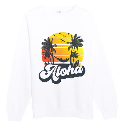 Aloha Hawaii Hawaiian Island Palm Trees Beach Vacation Premium Crewneck Sweatshirt