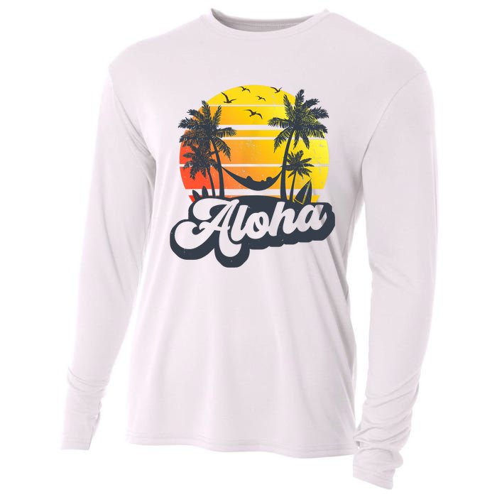 Aloha Hawaii Hawaiian Island Palm Trees Beach Vacation Cooling Performance Long Sleeve Crew