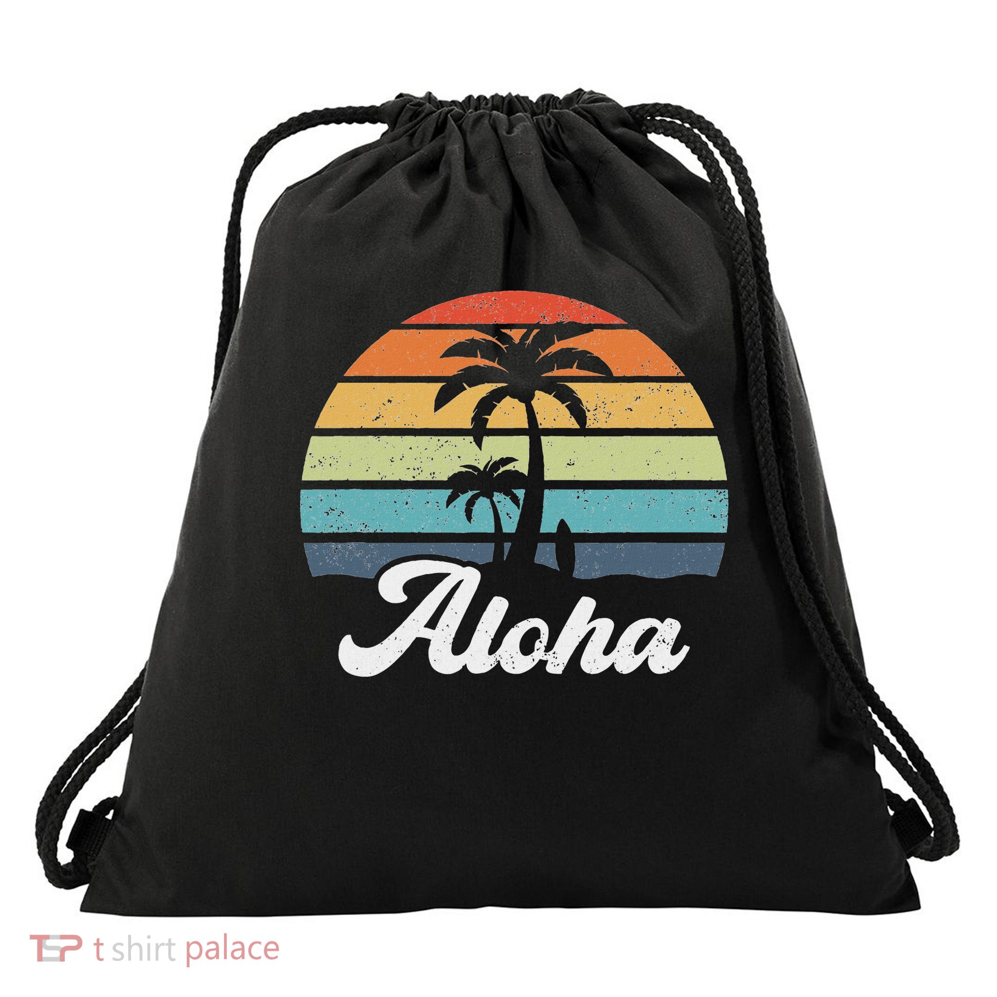 Aloha Hawaii Hawaiian Island Palm Beach Surfboard Surf Drawstring Bag