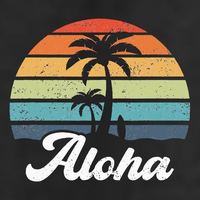 Aloha Hawaii Hawaiian Island Palm Beach Surfboard Surf 7 Panel Mesh Trucker Snapback Hat