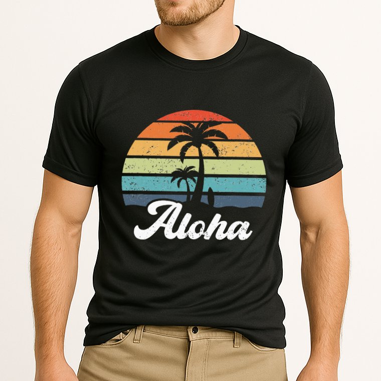 Aloha Hawaii Hawaiian Island Palm Beach Surfboard Surf Cooling Performance Crew T-Shirt