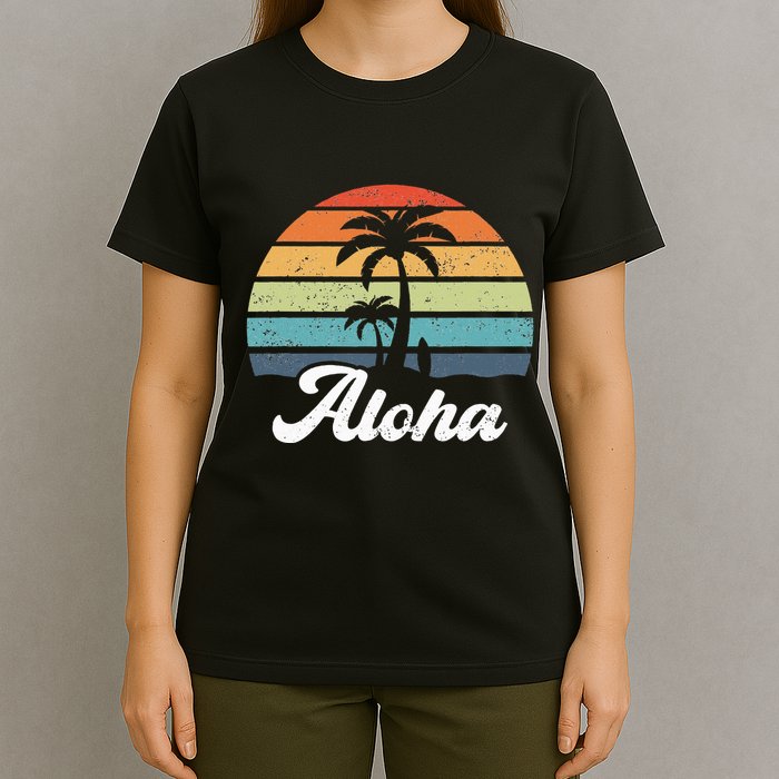 Aloha Hawaii Hawaiian Island Palm Beach Surfboard Surf T-Shirt