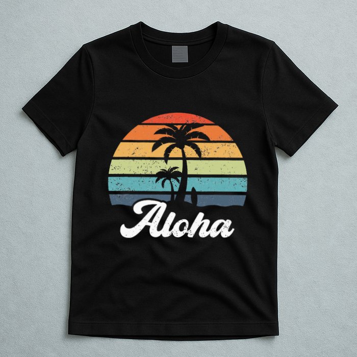 Aloha Hawaii Hawaiian Island Palm Beach Surfboard Surf T-Shirt