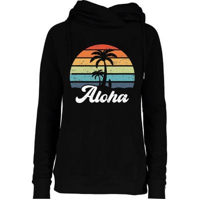 Aloha Hawaii Hawaiian Island Palm Beach Surfboard Surf Womens Funnel Neck Pullover Hood