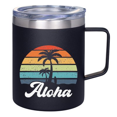 Aloha Hawaii Hawaiian Island Palm Beach Surfboard Surf 12oz Stainless Steel Coffee Mug