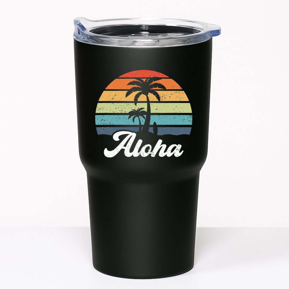 Aloha Hawaii Hawaiian Island Palm Beach Surfboard Surf Tumbler