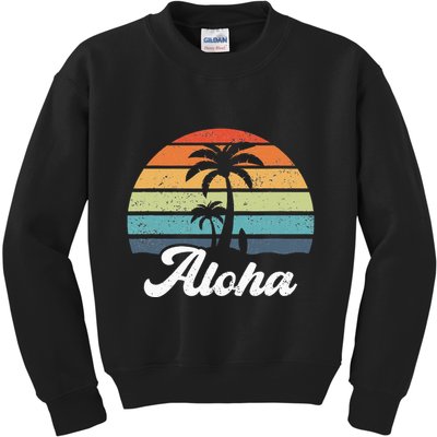 Aloha Hawaii Hawaiian Island Palm Beach Surfboard Surf Kids Sweatshirt