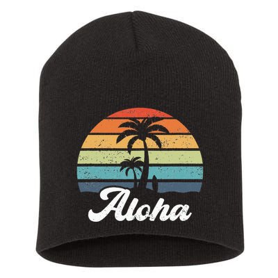 Aloha Hawaii Hawaiian Island Palm Beach Surfboard Surf Short Acrylic Beanie