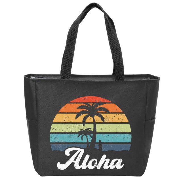 Aloha Hawaii Hawaiian Island Palm Beach Surfboard Surf Zip Tote Bag