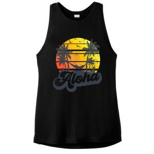 Aloha Hawaii Hawaiian Island Palm Trees Beach Vacation Ladies PosiCharge Tri-Blend Wicking Tank