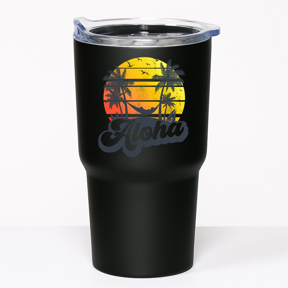 Aloha Hawaii Hawaiian Island Palm Trees Beach Vacation Tumbler