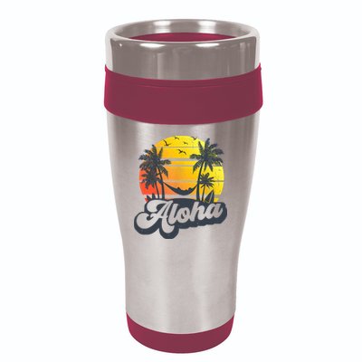 Aloha Hawaii Hawaiian Island Palm Trees Beach Vacation 16oz Travel Tumbler