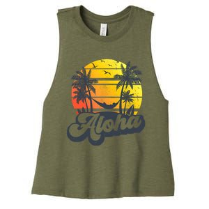 Aloha Hawaii Hawaiian Island Palm Trees Beach Vacation Women's Racerback Cropped Tank