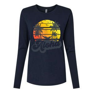 Aloha Hawaii Hawaiian Island Palm Trees Beach Vacation Womens Cotton Relaxed Long Sleeve T-Shirt