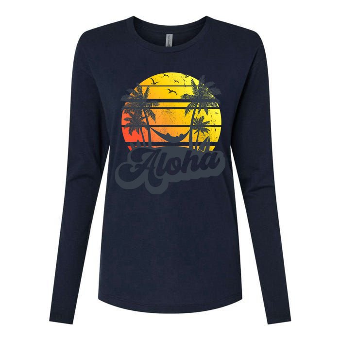 Aloha Hawaii Hawaiian Island Palm Trees Beach Vacation Womens Cotton Relaxed Long Sleeve T-Shirt