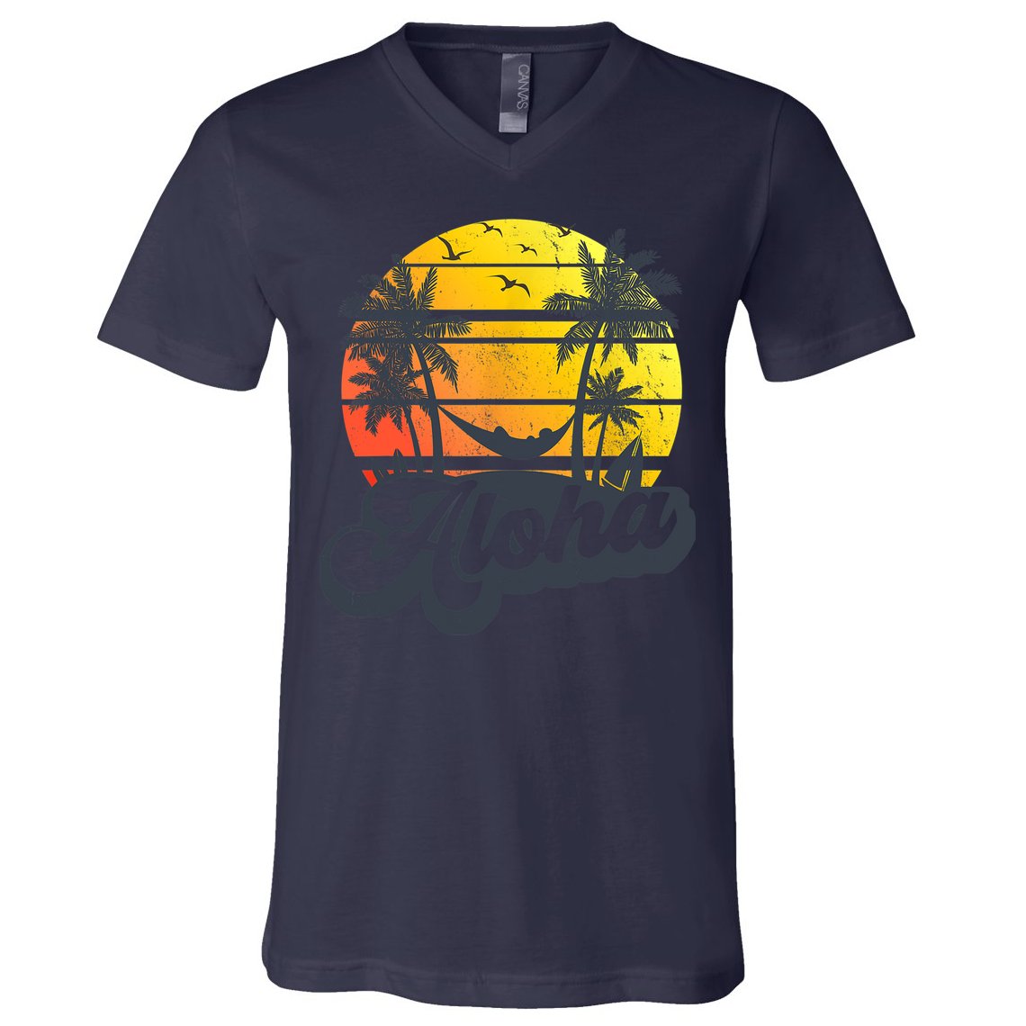 Aloha Hawaii Hawaiian Island Palm Trees Beach Vacation V-Neck T-Shirt