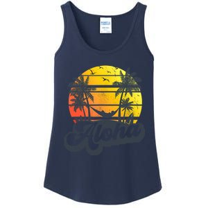 Aloha Hawaii Hawaiian Island Palm Trees Beach Vacation Ladies Essential Tank