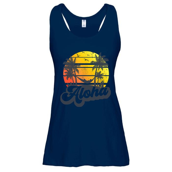 Aloha Hawaii Hawaiian Island Palm Trees Beach Vacation Ladies Essential Flowy Tank