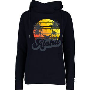 Aloha Hawaii Hawaiian Island Palm Trees Beach Vacation Womens Funnel Neck Pullover Hood