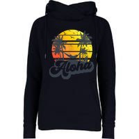 Aloha Hawaii Hawaiian Island Palm Trees Beach Vacation Womens Funnel Neck Pullover Hood