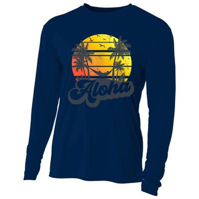 Aloha Hawaii Hawaiian Island Palm Trees Beach Vacation Cooling Performance Long Sleeve Crew