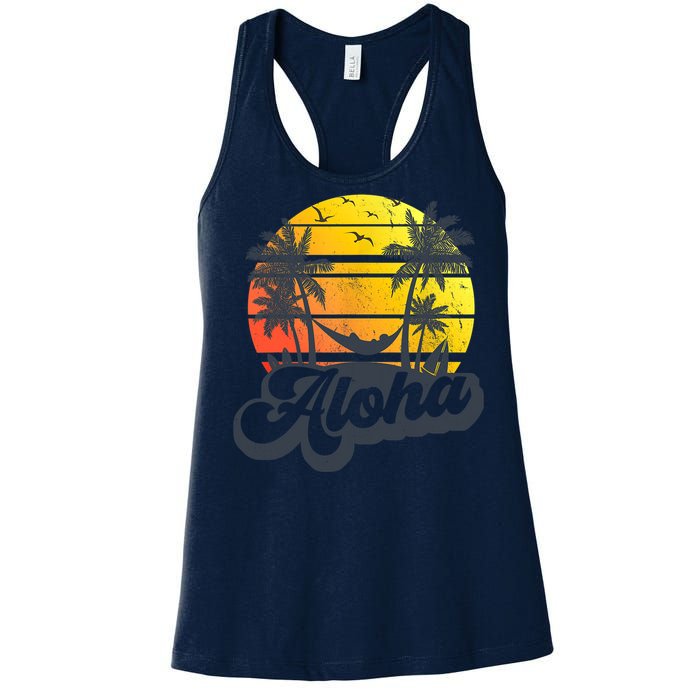 Aloha Hawaii Hawaiian Island Palm Trees Beach Vacation Women's Racerback Tank