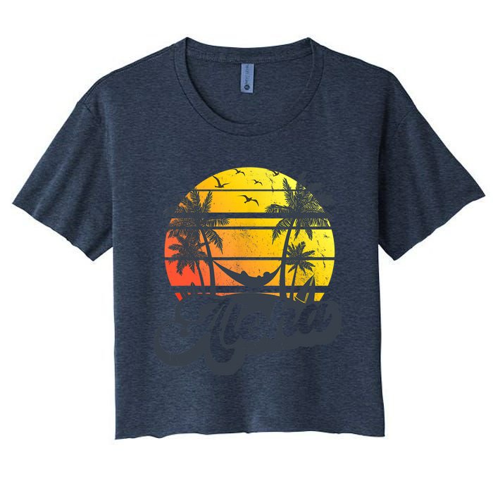 Aloha Hawaii Hawaiian Island Palm Trees Beach Vacation Women's Crop Top Tee