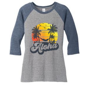 Aloha Hawaii Hawaiian Island Palm Trees Beach Vacation Women's Tri-Blend 3/4-Sleeve Raglan Shirt