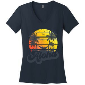 Aloha Hawaii Hawaiian Island Palm Trees Beach Vacation Women's V-Neck T-Shirt