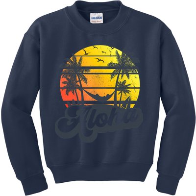 Aloha Hawaii Hawaiian Island Palm Trees Beach Vacation Kids Sweatshirt