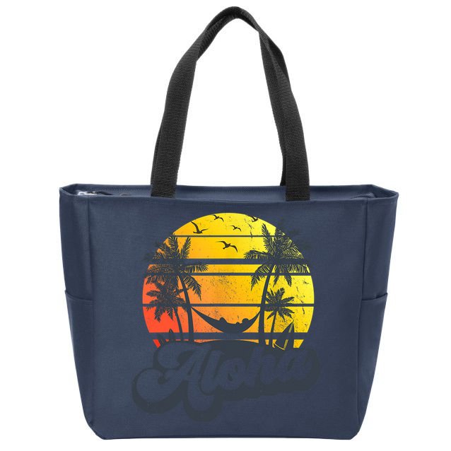 Aloha Hawaii Hawaiian Island Palm Trees Beach Vacation Zip Tote Bag