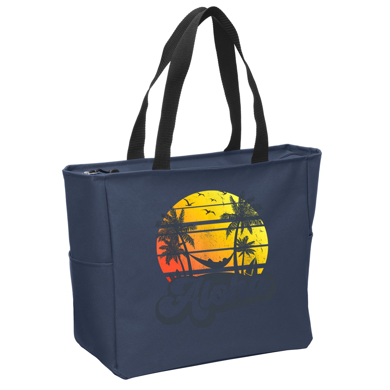 Aloha Hawaii Hawaiian Island Palm Trees Beach Vacation Zip Tote Bag