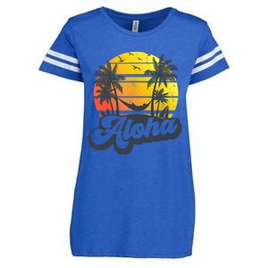 Aloha Hawaii Hawaiian Island Palm Trees Beach Vacation Enza Ladies Jersey Football T-Shirt