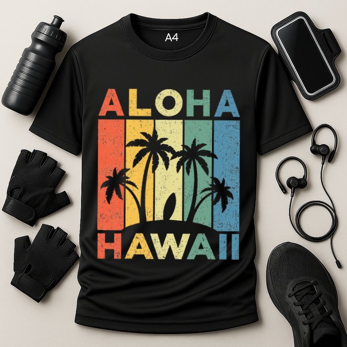 Aloha Hawaii Hawaiian Island Palm Beach Surfboard Surf Cooling Performance Crew T-Shirt