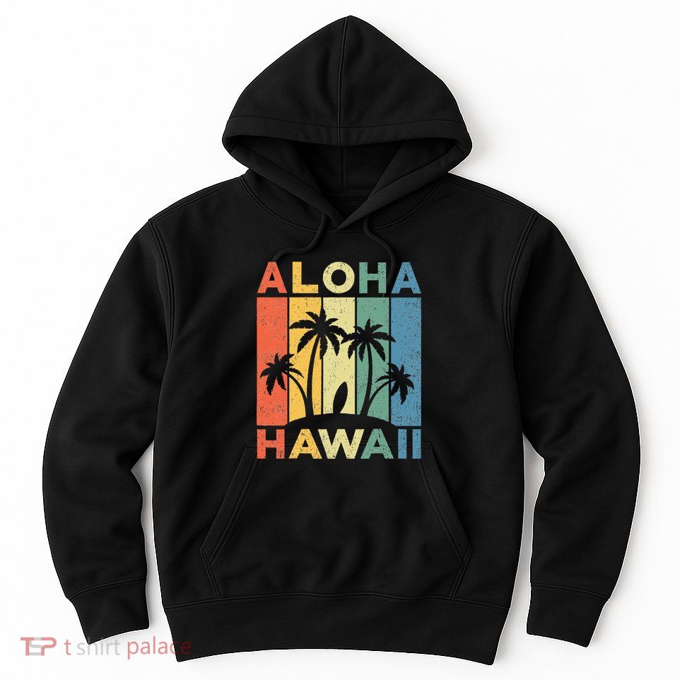 Aloha Hawaii Hawaiian Island Palm Beach Surfboard Surf Hoodie