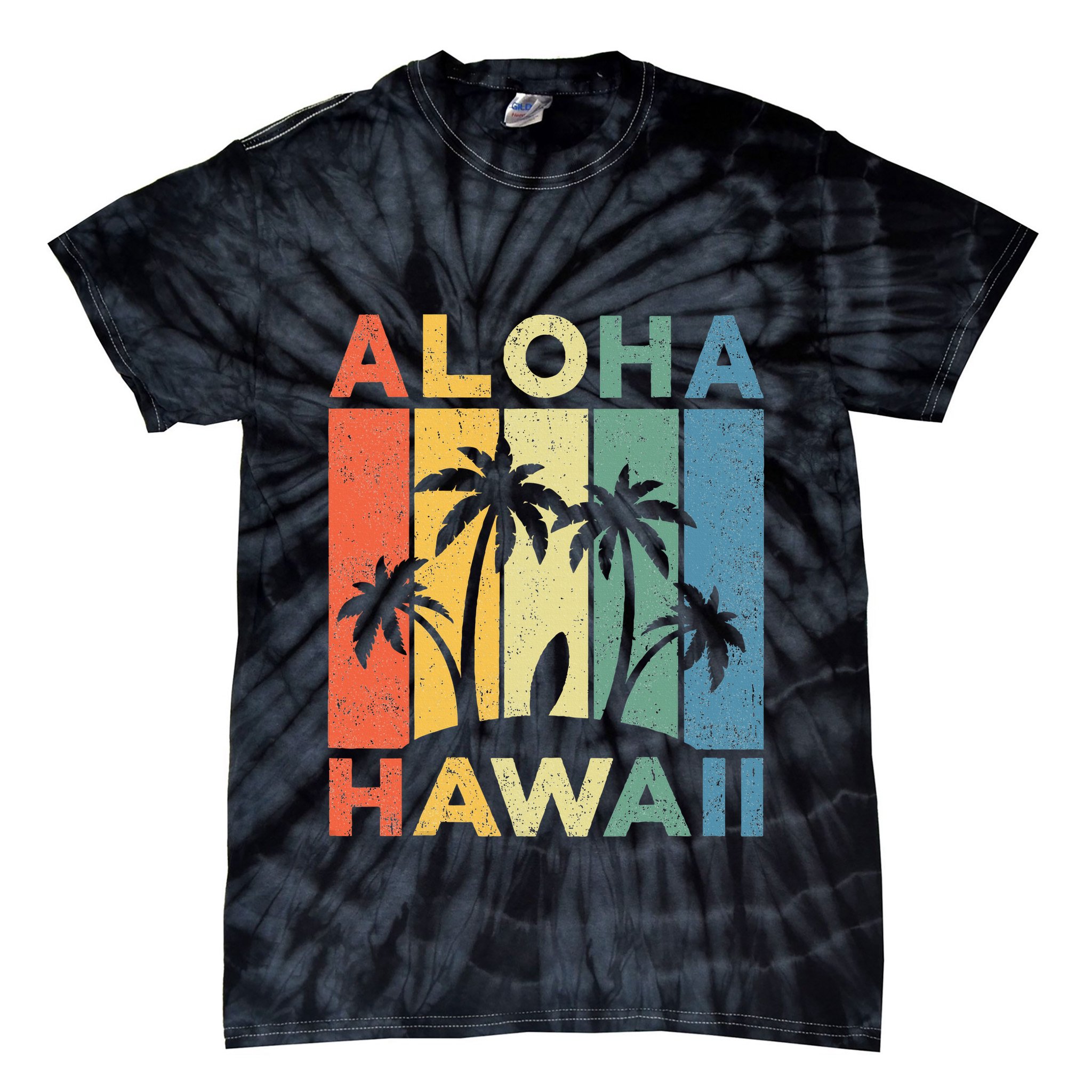 Aloha Hawaii Hawaiian Island Palm Beach Surfboard Surf Tie-Dye T-Shirt