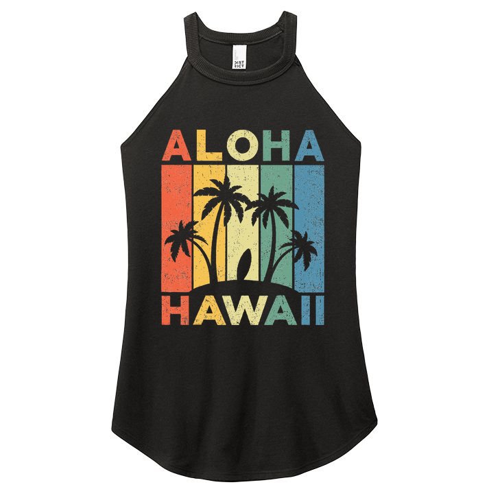 Aloha Hawaii Hawaiian Island Palm Beach Surfboard Surf Women's Perfect Tri Rocker Tank
