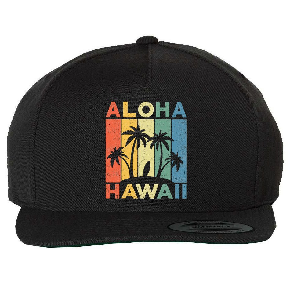 Aloha Hawaii Hawaiian Island Palm Beach Surfboard Surf Wool Snapback Cap