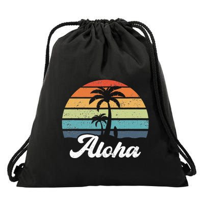 Aloha Hawaii Hawaiian Island Palm Beach Surfboard Surf Drawstring Bag